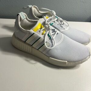 Adidas White NMD Sneakers with Yellow and Green Details
